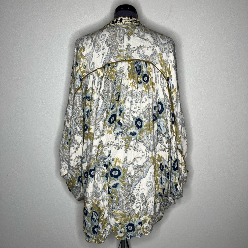 Free People Neutral Floral Jaipur Cardigan Kimono Topper OSFM Hippie Boho - Picture 4 of 9